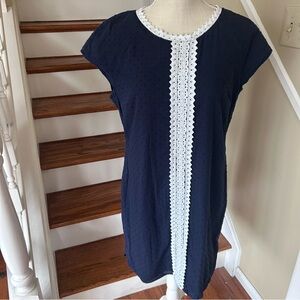 Vineyard Vines Navy Crochet Lace Swiss Dot Dress Size 8 Coastal Preppy Nautical